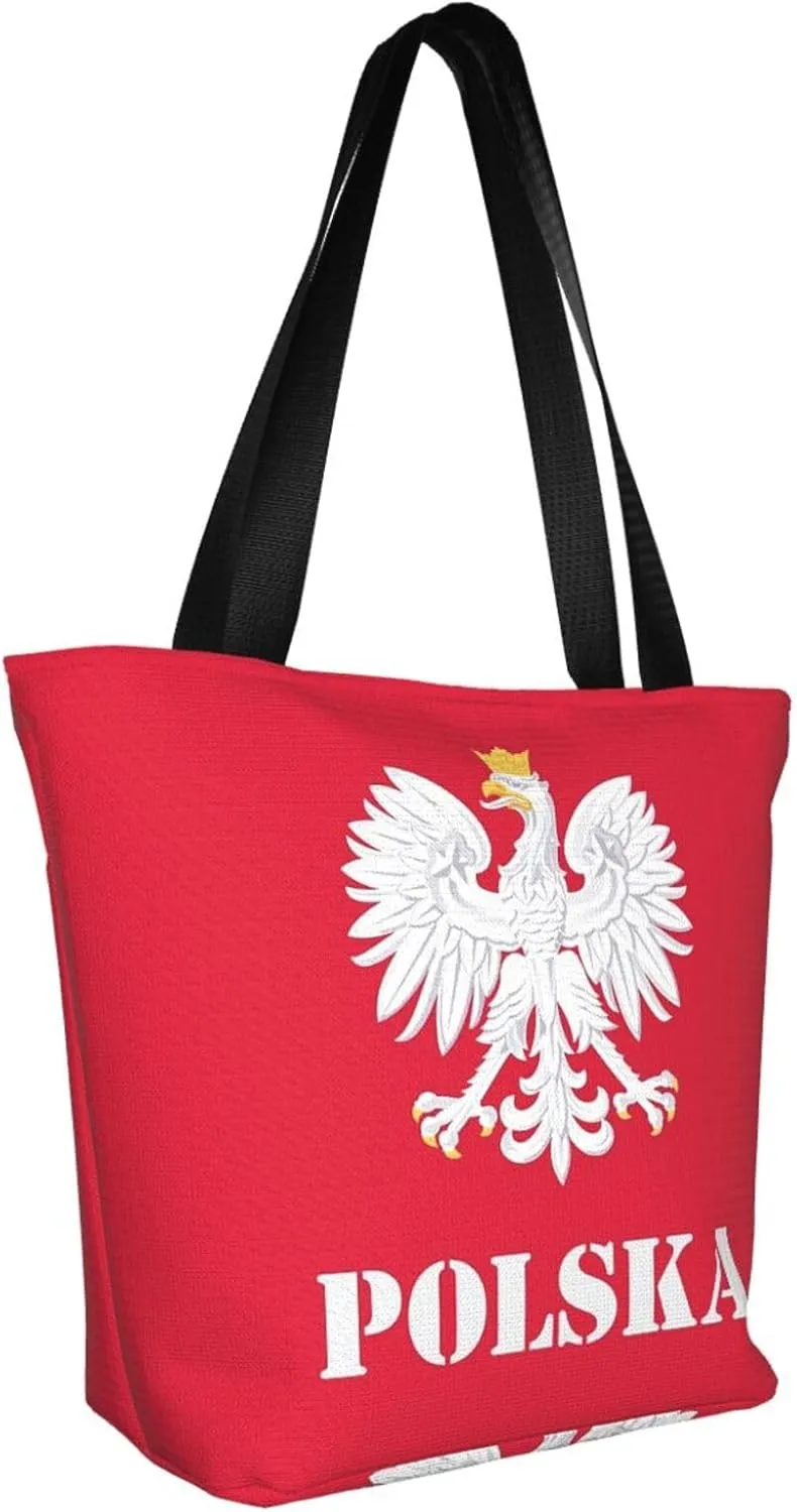 Polish Flag Poland Polska Women's Tote Bag Shoulder Bag Shopping Handbag Large Capacity Handbag With Zipper