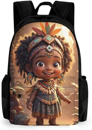 Polyester Daypack Backpack for Trekking Picnic Walking Cycling - Large Capacity Anti-Theft Multipurpose Shoulder Bag, Vintage Afro American Black Woman Tribal Art Casual Daypack