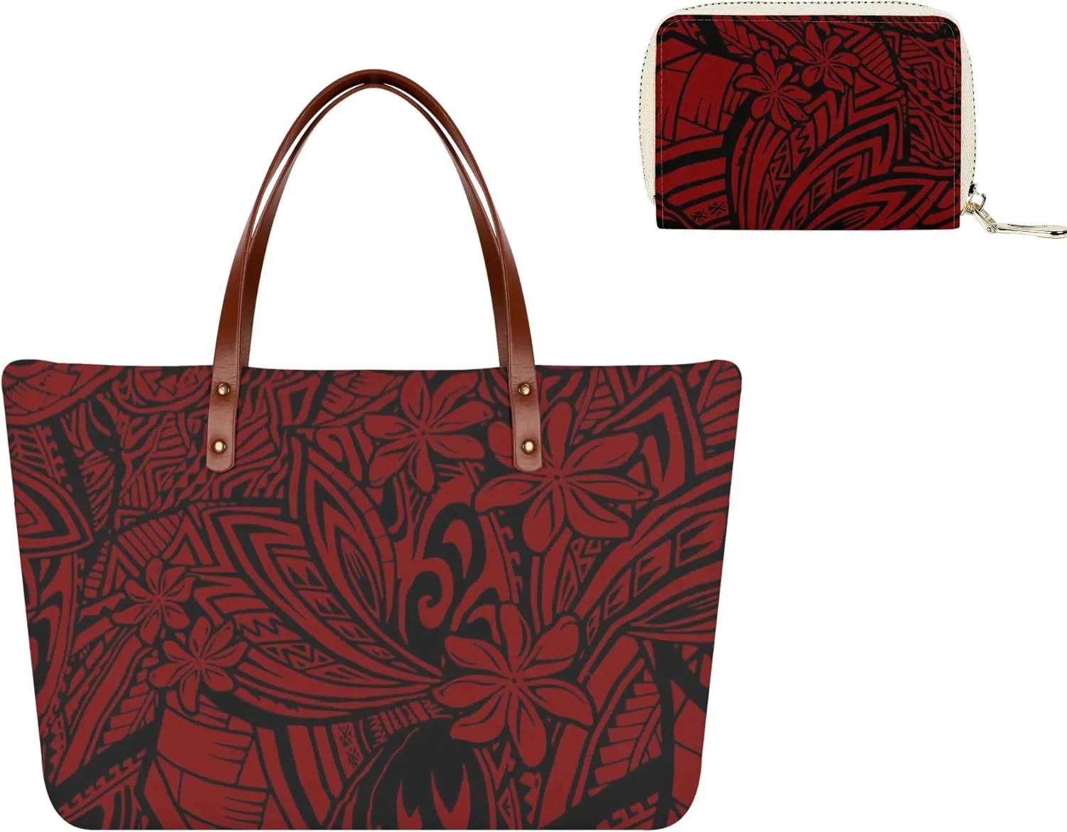 Polynesian Tribe Design Pattern Women'S Shopping Shoulder Bag Fashion Large Capacity Handbag Purse Combination