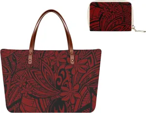 Polynesian Tribe Design Pattern Women'S Shopping Shoulder Bag Fashion Large Capacity Handbag Purse Combination