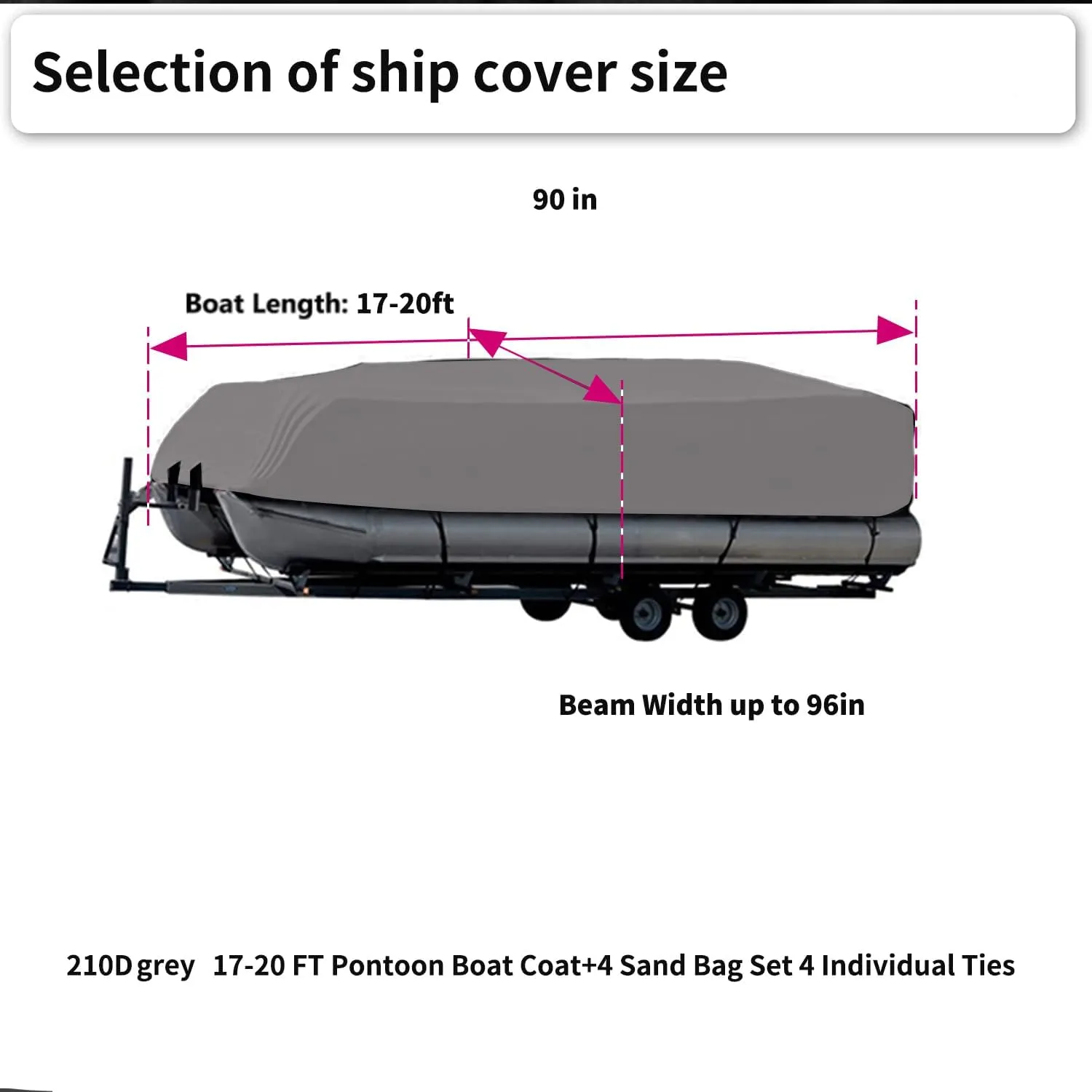 Pontoon Boat Covers 21-24 ft Waterproof PU Coating Marine Grade 420D Polyester UV-Proof with Windproof Buckle Straps Trailerable Boat Cover