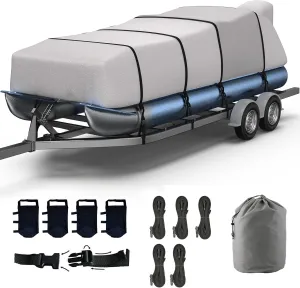Pontoon Boat Covers 21-24 ft Waterproof PU Coating Marine Grade 420D Polyester UV-Proof with Windproof Buckle Straps Trailerable Boat Cover