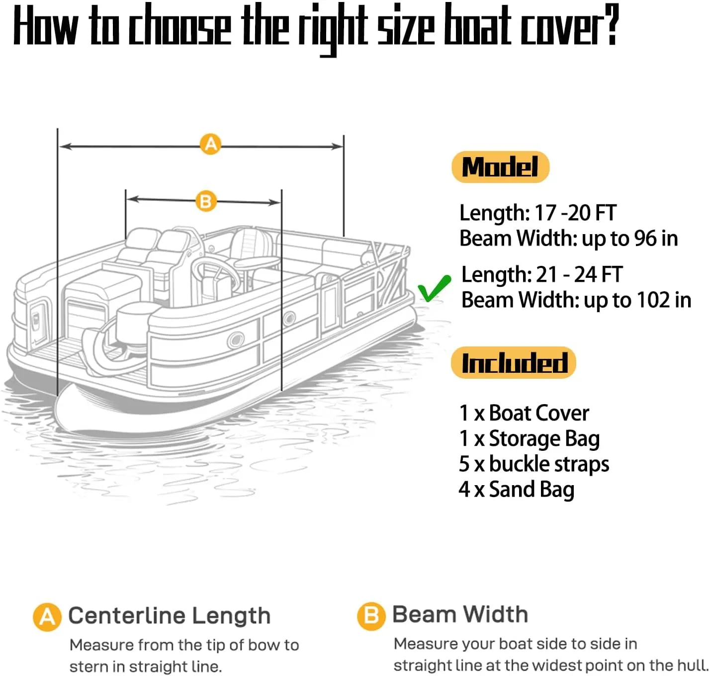 Pontoon Boat Covers 21-24 ft Waterproof PU Coating Marine Grade 420D Polyester UV-Proof with Windproof Buckle Straps Trailerable Boat Cover