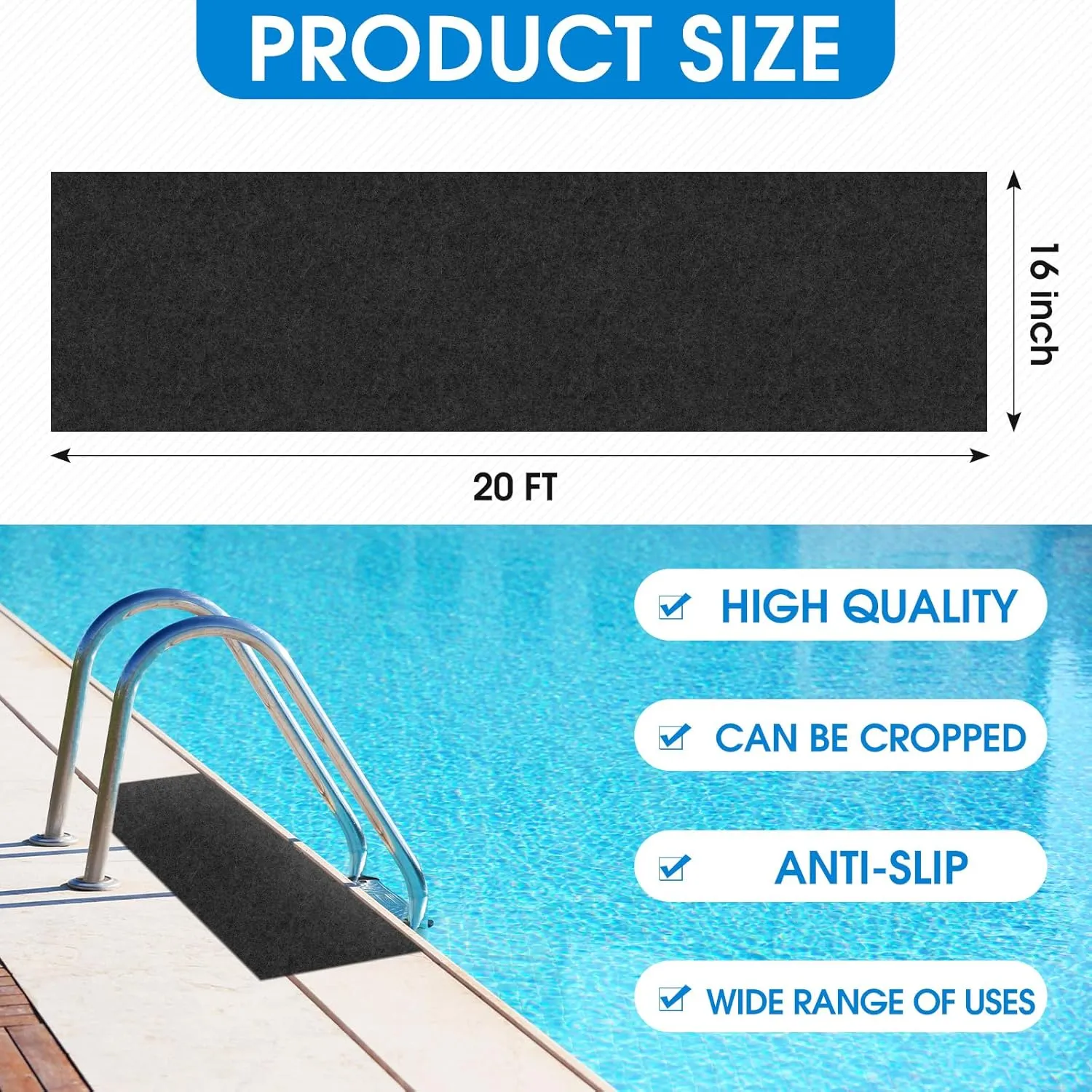 Pools Floor Protector Pathways Above Ground Mat Pool Mat - Absorb Water Pools Ground Walkways- Pool Spa Floor Mat Pad for Above Ground Pools, Spas, Hot Tubs(Gray,20ftx16inch)