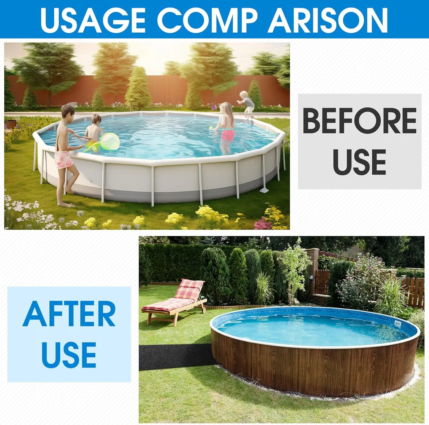 Pools Floor Protector Pathways Above Ground Mat Pool Mat - Absorb Water Pools Ground Walkways- Pool Spa Floor Mat Pad for Above Ground Pools, Spas, Hot Tubs(Gray,20ftx16inch)