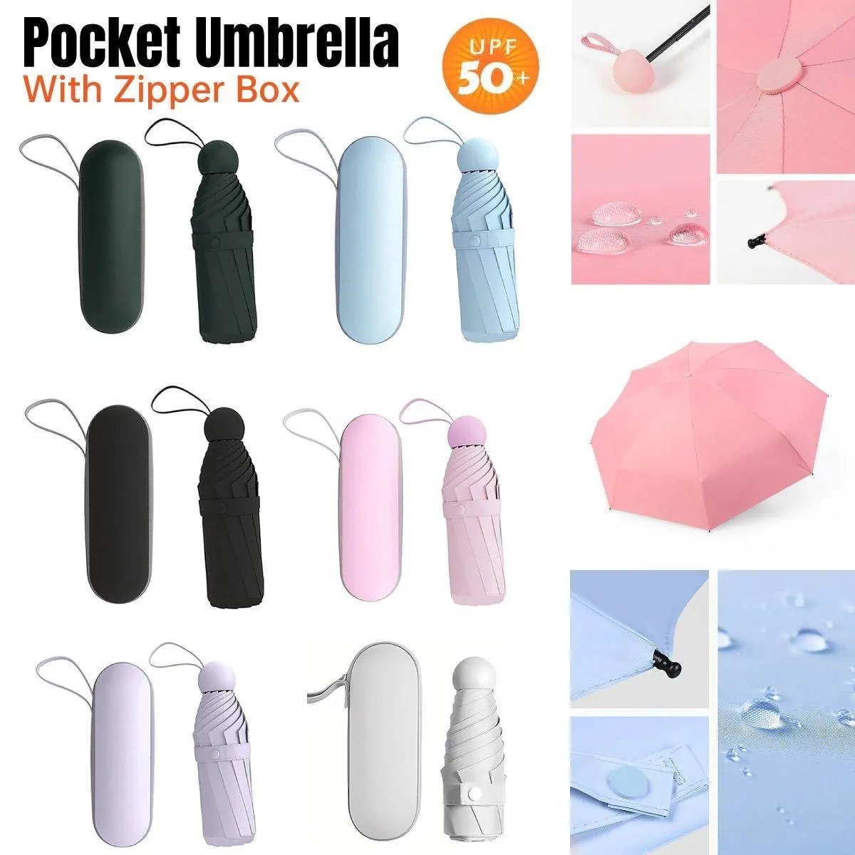 Portable Five Fold Sun Protection Umbrella Compact Travel Folding Umbrella