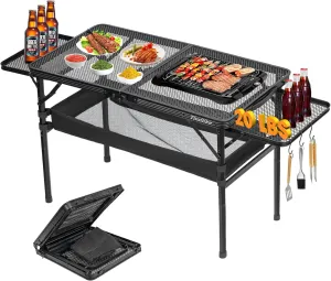 Portable Folding Grill Table, Lightweight Height Adjustable,Camping Picnic Table with Mesh Desktop and Mesh Bag for Outdoor for Picnic,Camping,BBQ,Beach (3.8 * 1.3FT)