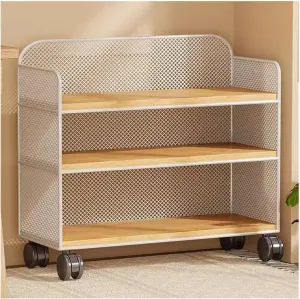 Portable Shopping Cart Desk Bookshelf Classroom Student Desk Movable Wheeled Floor to Floor Shelf Book Cart Grocery Trolley
