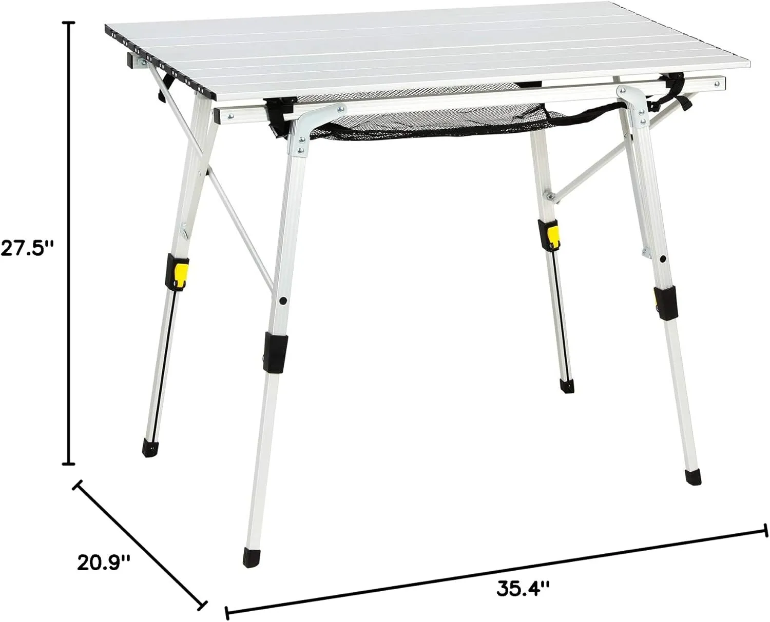 PORTAL Outdoor Folding Portable Picnic Camping Table with Adjustable Height Aluminum Roll Up Table Top Mesh Layer, Silver
