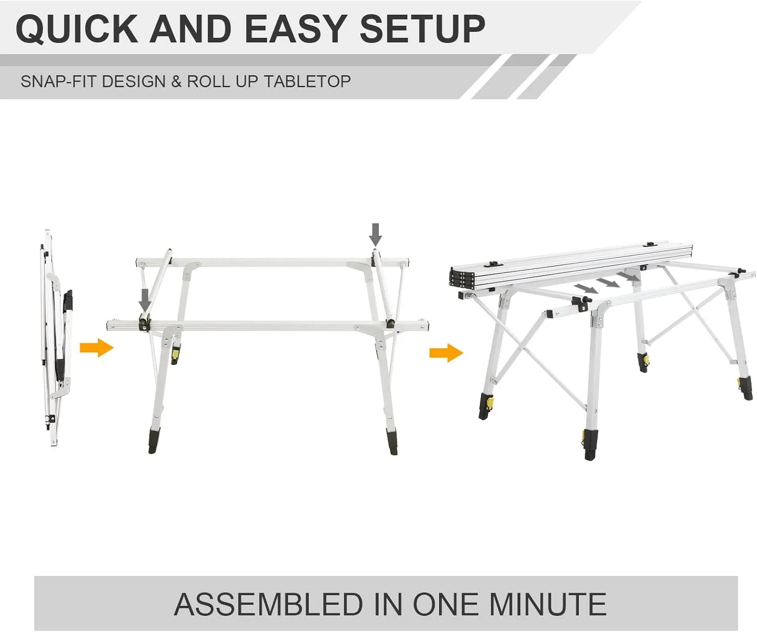PORTAL Outdoor Folding Portable Picnic Camping Table with Adjustable Height Aluminum Roll Up Table Top Mesh Layer, Silver