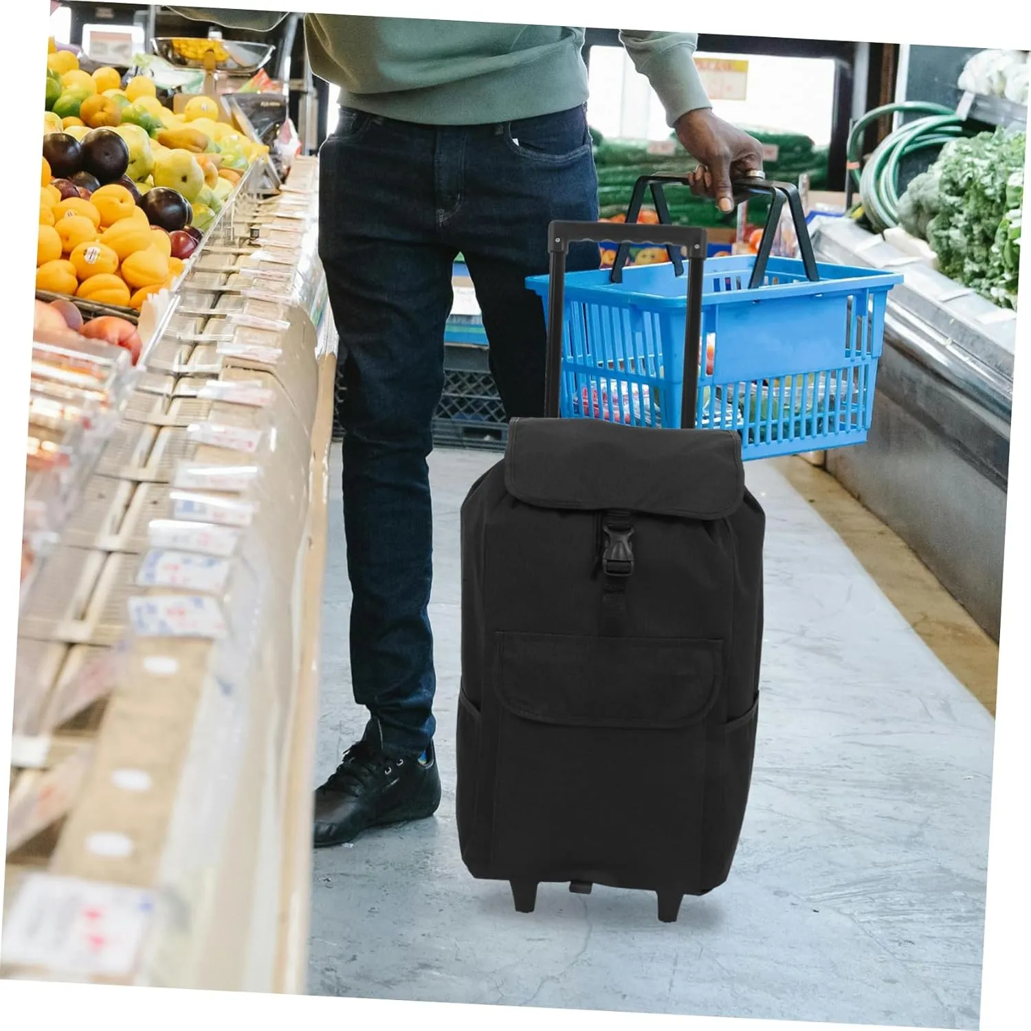 PRETYZOOM Heavy Duty Trolley Cart Replacement Bag Shopping Cart Cloth Bag with Side Pocket for Outdoor Shopping and Travel Oxford Foldable Design