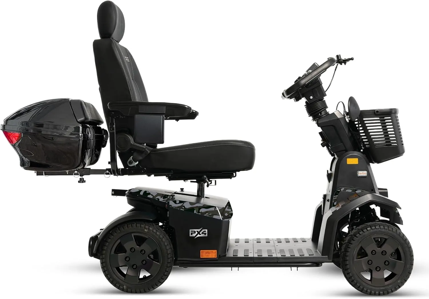 Pride Mobility PX4   Accessories, Heavy Duty Power Mobility Scooter for Adults and Seniors, 500 lb Weight Capacity, 23.4 Mile Range, NFC Ignition, Full Suspension, and LED Lighting (Jungle Camo)