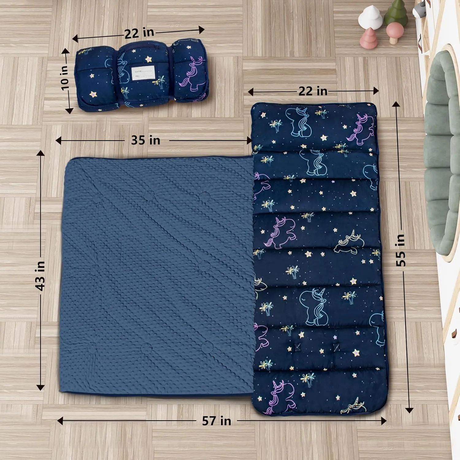 Primlect Toddler Nap Mat with Pillow and Blanket, Extra Large 55''x35'' Sleeping Bag, Washable, Light, Easy to Roll up, Perfect for Daycare, Preschool, Kindergarten, Travel, Boys and Girls (Unicorn