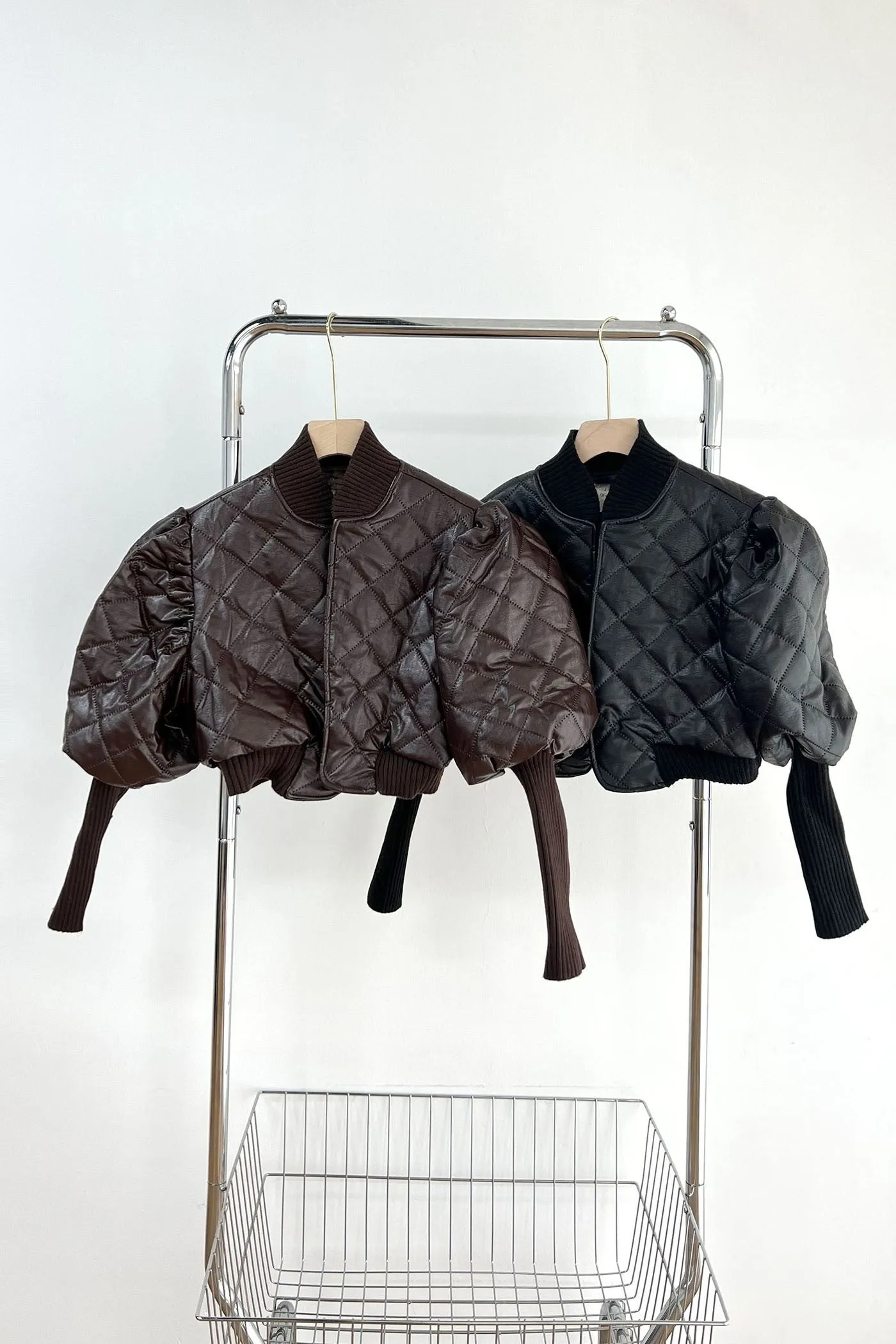 PU Leather Contrast Cropped Coats