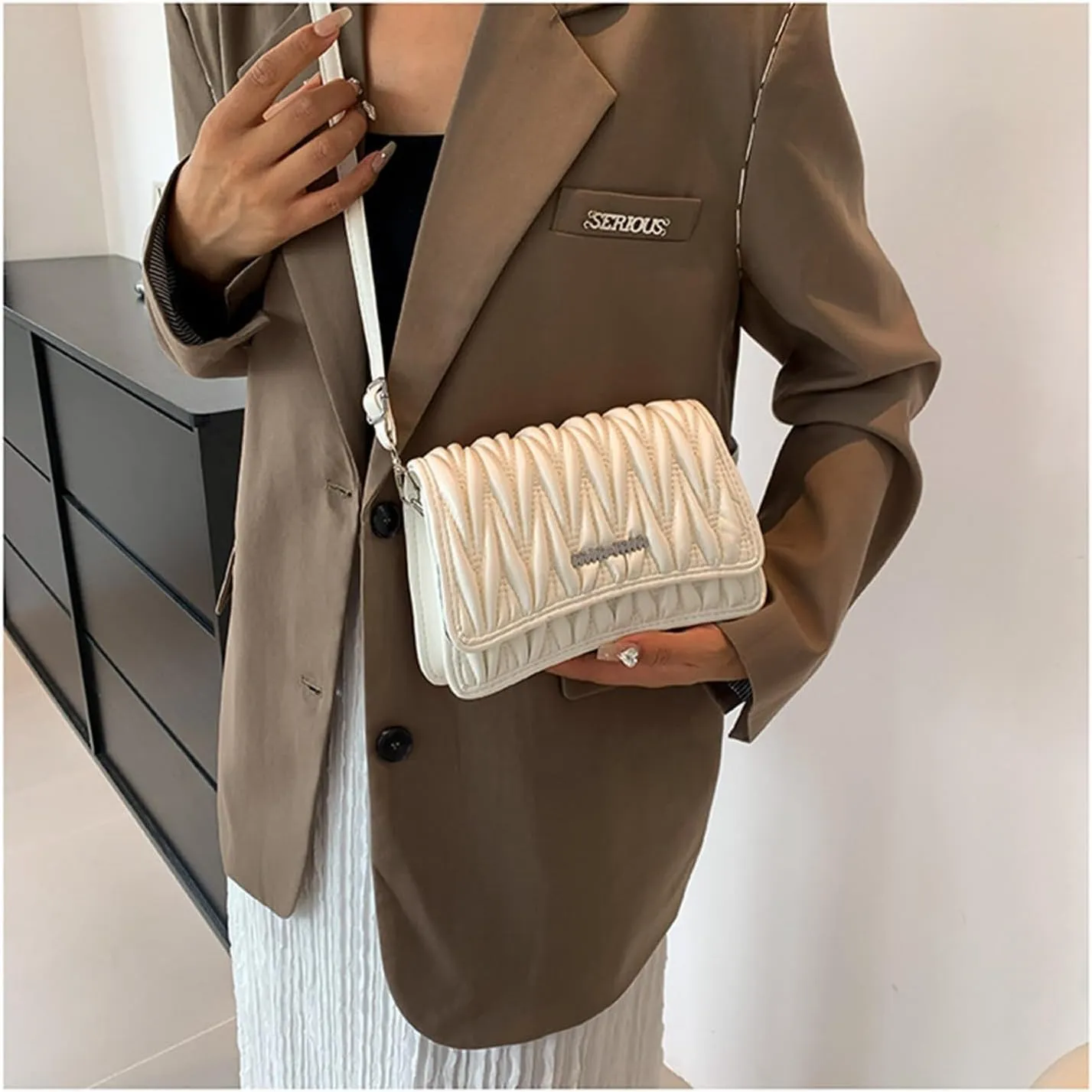 PU Leather Crossbody Bag Shoulder Bag for Women Flap Purse with Adjustable Strap Satchel Bag for Work Travel