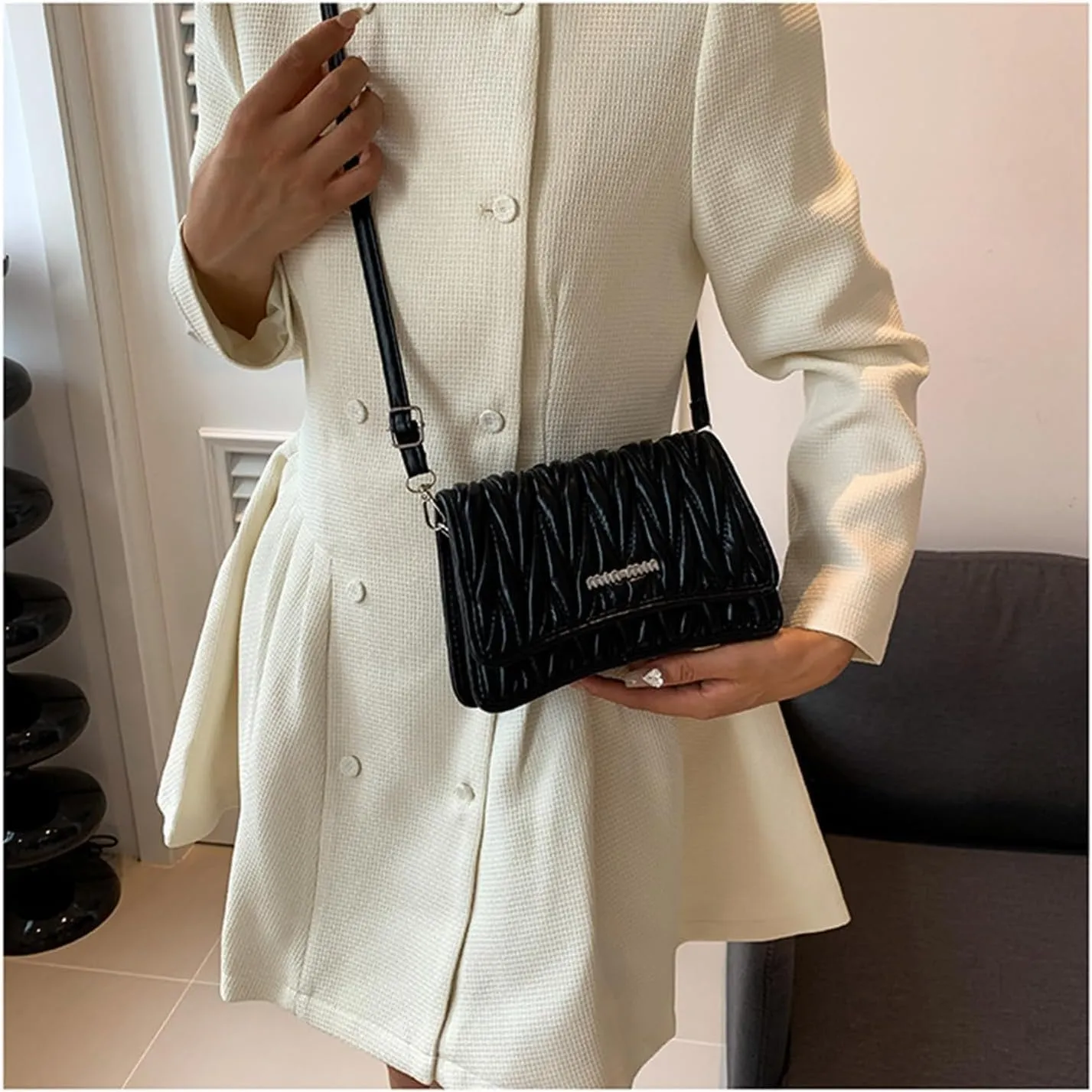PU Leather Crossbody Bag Shoulder Bag for Women Flap Purse with Adjustable Strap Satchel Bag for Work Travel