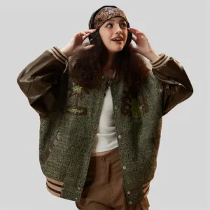 PU Patchwork Oversized Varsity Jacket