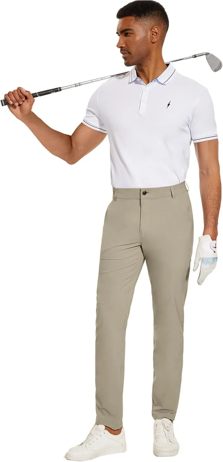 PULI Golf Pants Men Stretch Slim Fit Lightweight Waterproof Dress Casual Hiking Work Pants with Pockets