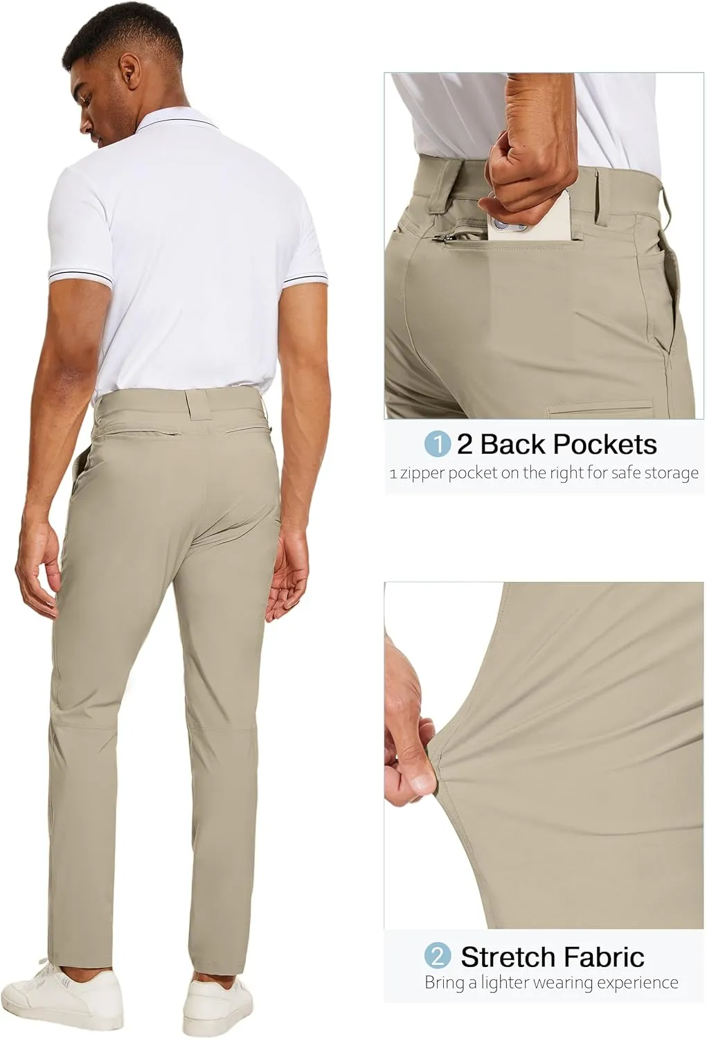 PULI Golf Pants Men Stretch Slim Fit Lightweight Waterproof Dress Casual Hiking Work Pants with Pockets