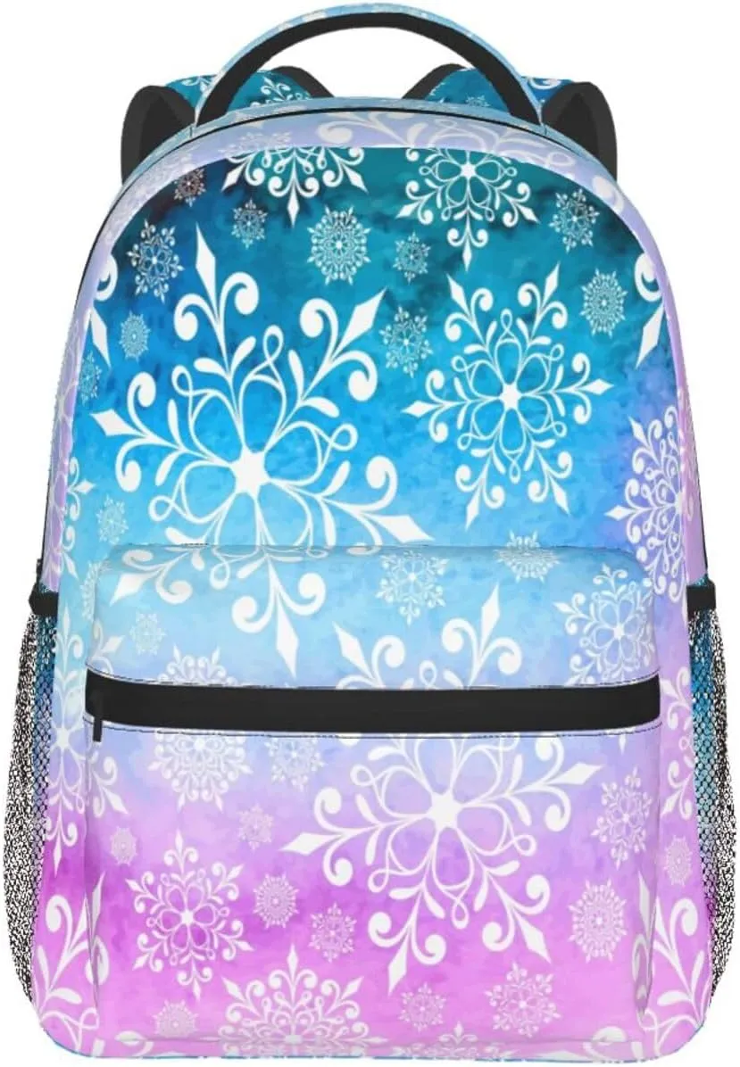 Purple Blue Snowflake Christmas Casual Backpack Travel Laptop Backpacks Lightweight Daypack Large Capacity Rucksack Notebook Bags Business Work Bag for Yoga Beach Hiking