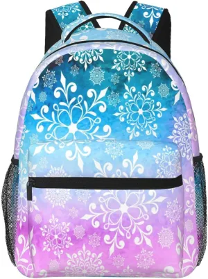 Purple Blue Snowflake Christmas Casual Backpack Travel Laptop Backpacks Lightweight Daypack Large Capacity Rucksack Notebook Bags Business Work Bag for Yoga Beach Hiking