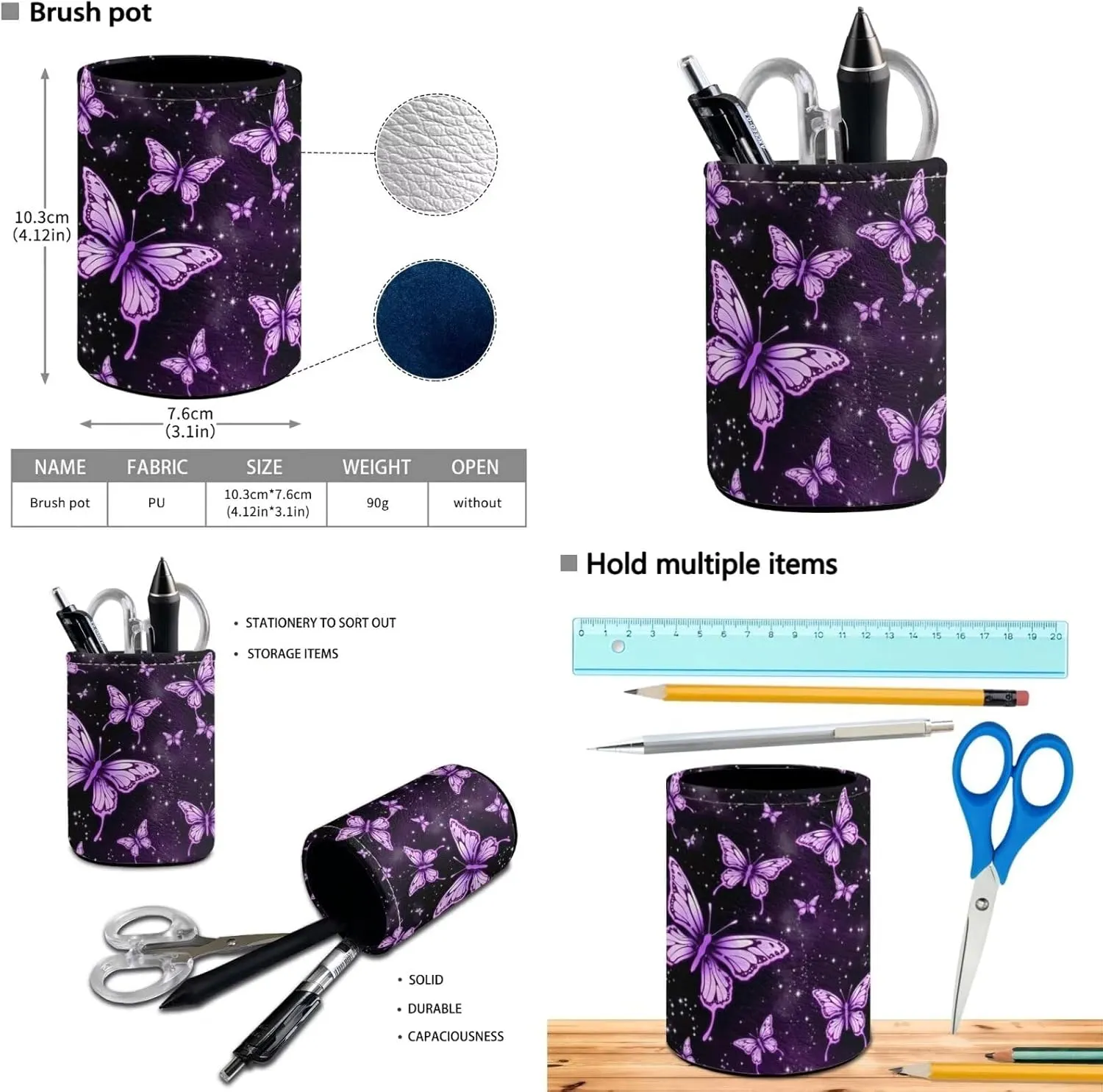 Purple Butterfly Girls Backpack and Lunch Box Set with Soft Pencil Case 4pcs 17in Cute Bookbag School Students Bookbags Back Pack Can Be Used in All Kinds of Occasion-Back To School