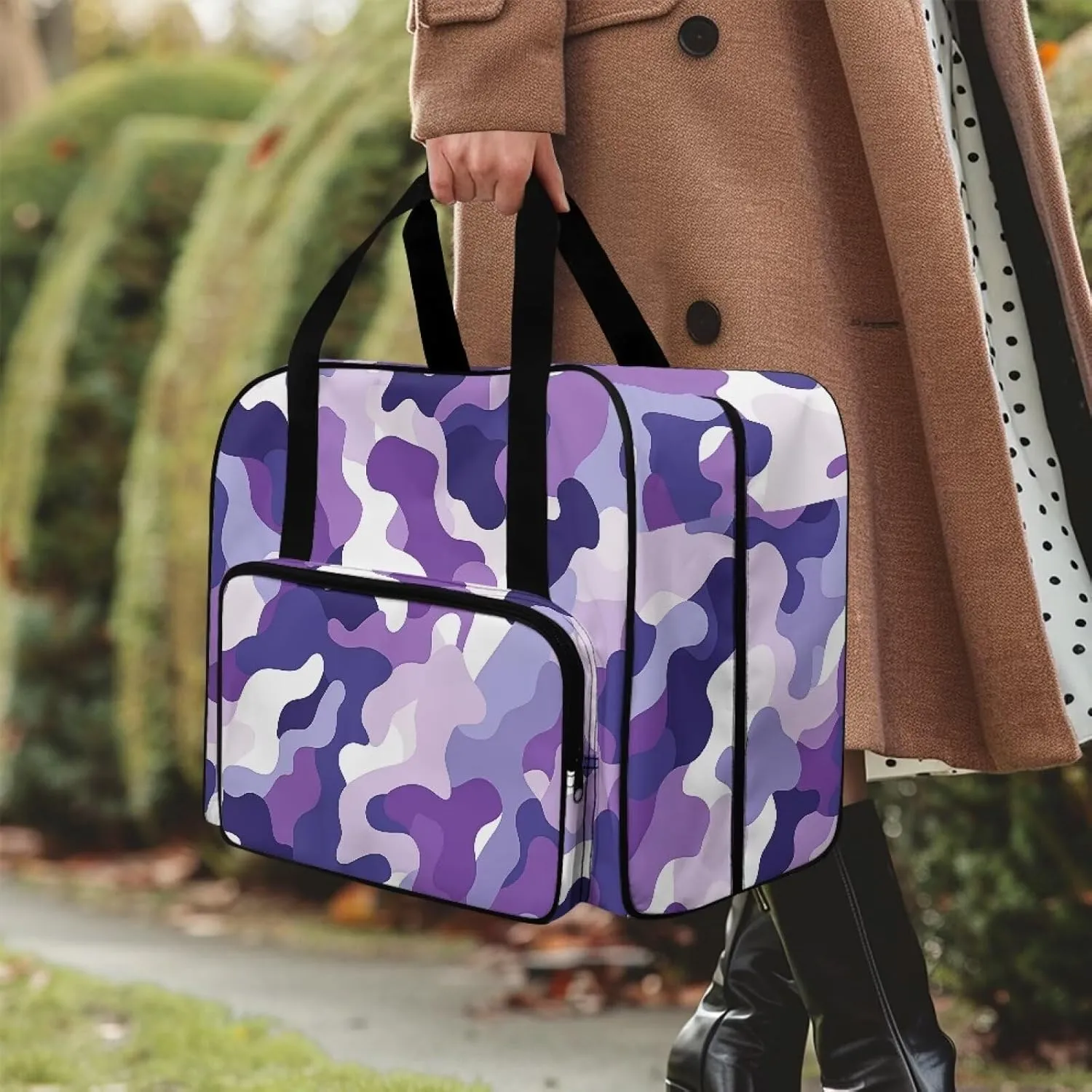 Purple Camo Sewing Machine Handbag Two Way Zipper Carrying Travel Storage Carrier Sewing Bag with Handle Sewing Box Storage Bag Compatible with Most Standard Singer, Brother