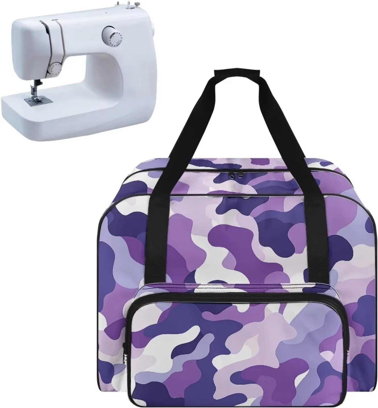 Purple Camo Sewing Machine Handbag Two Way Zipper Carrying Travel Storage Carrier Sewing Bag with Handle Sewing Box Storage Bag Compatible with Most Standard Singer, Brother