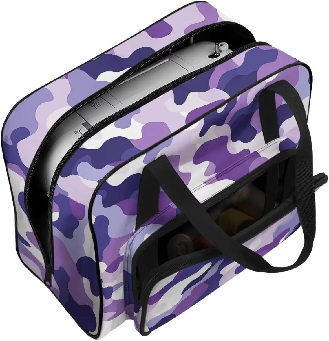 Purple Camo Sewing Machine Handbag Two Way Zipper Carrying Travel Storage Carrier Sewing Bag with Handle Sewing Box Storage Bag Compatible with Most Standard Singer, Brother