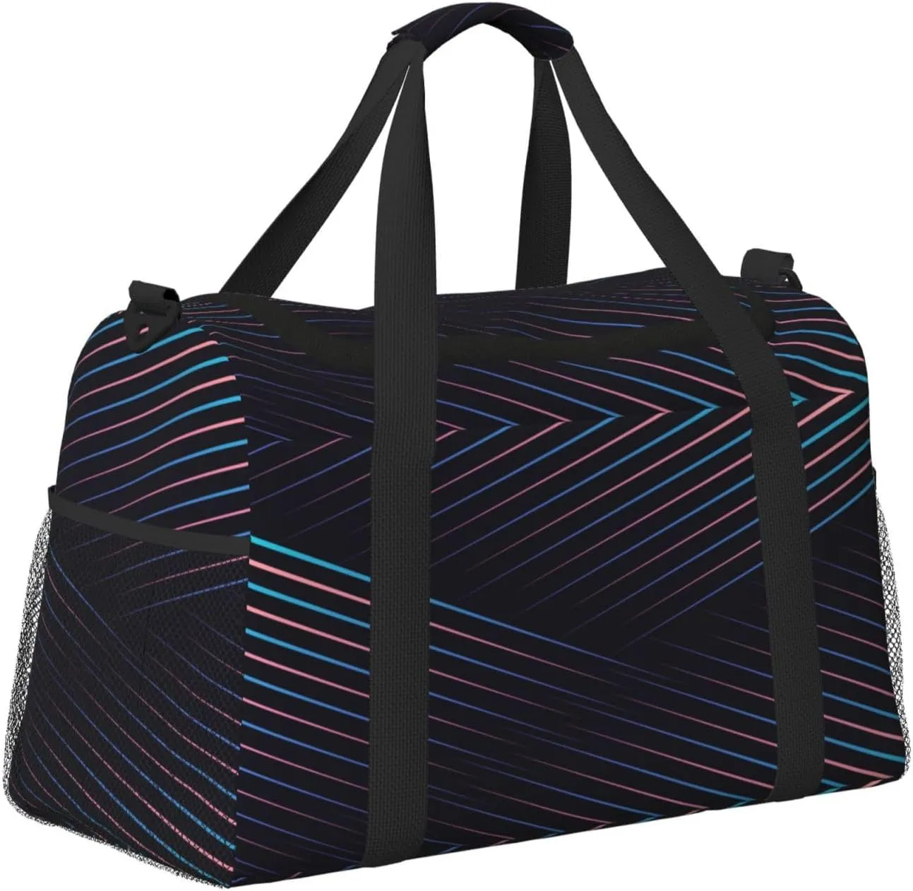 Purple Electric Blue Lines Travel Duffel Bag Large Foldable Waterproof Overnight Bag For Beach Swim Bags Pool Sports Gym