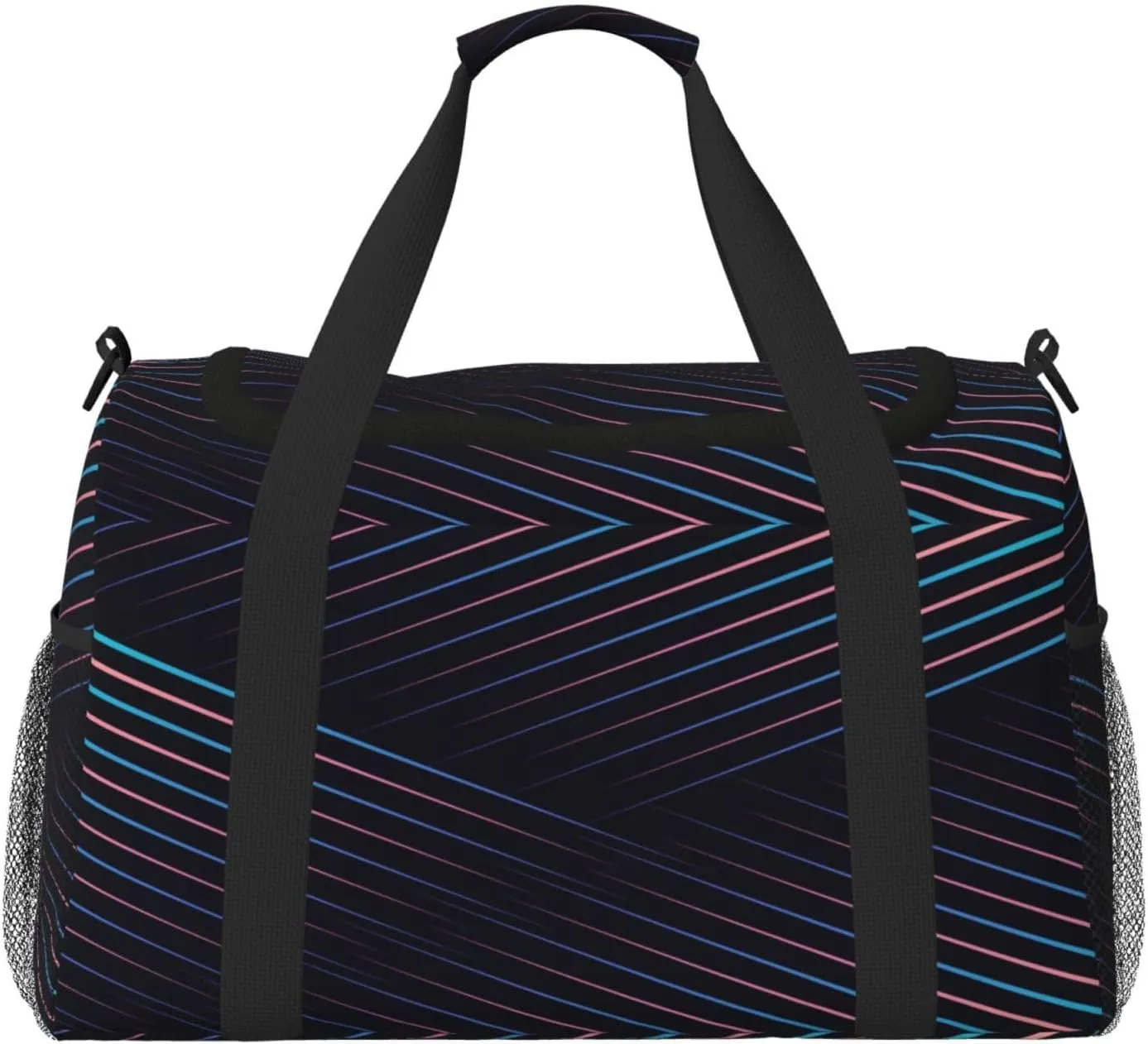 Purple Electric Blue Lines Travel Duffel Bag Large Foldable Waterproof Overnight Bag For Beach Swim Bags Pool Sports Gym