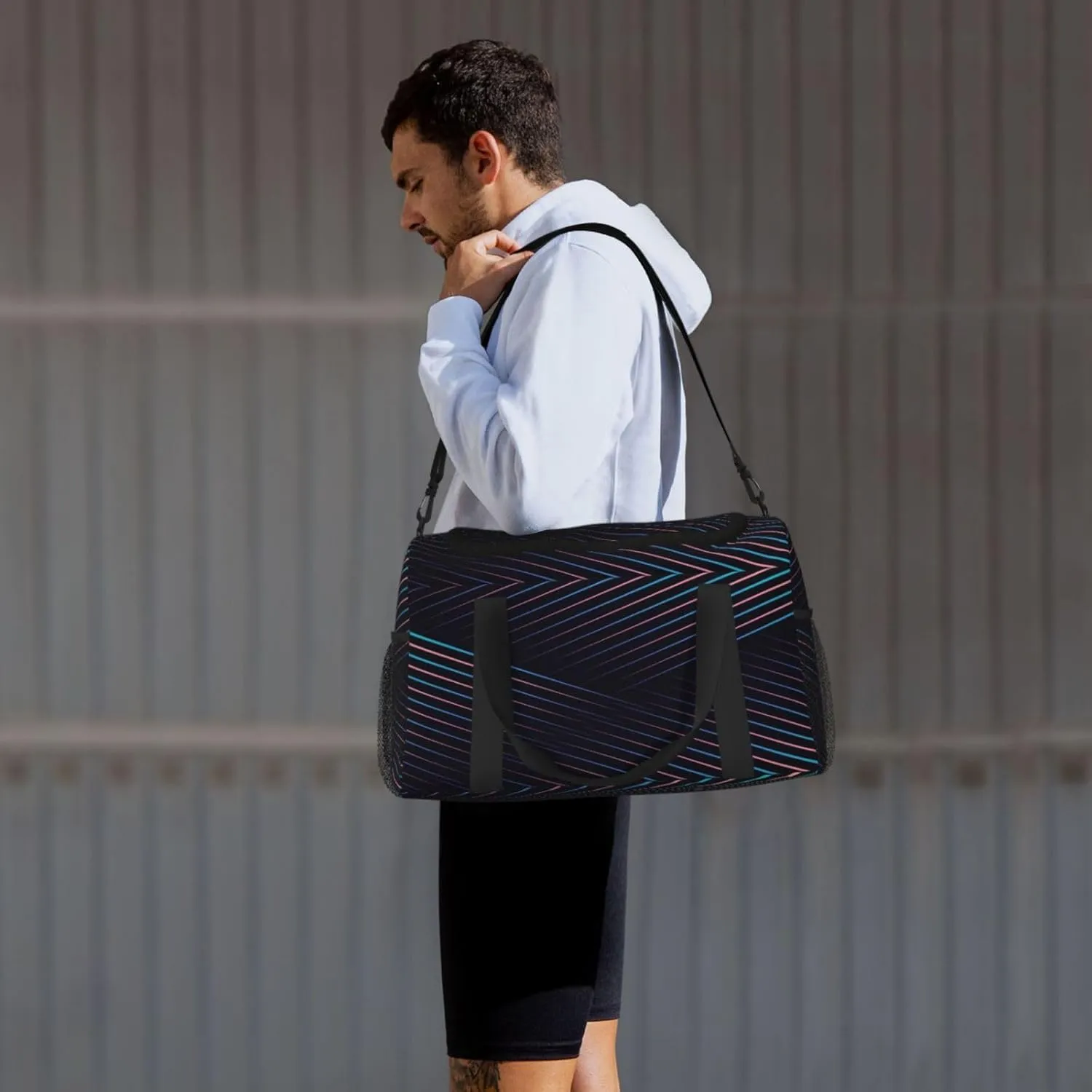 Purple Electric Blue Lines Travel Duffel Bag Large Foldable Waterproof Overnight Bag For Beach Swim Bags Pool Sports Gym