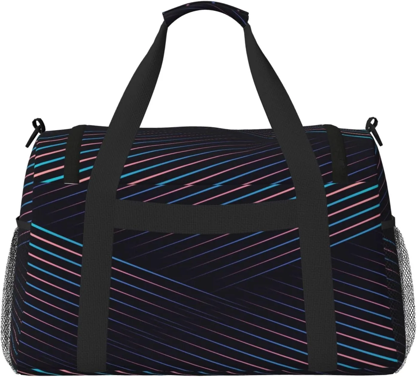 Purple Electric Blue Lines Travel Duffel Bag Large Foldable Waterproof Overnight Bag For Beach Swim Bags Pool Sports Gym