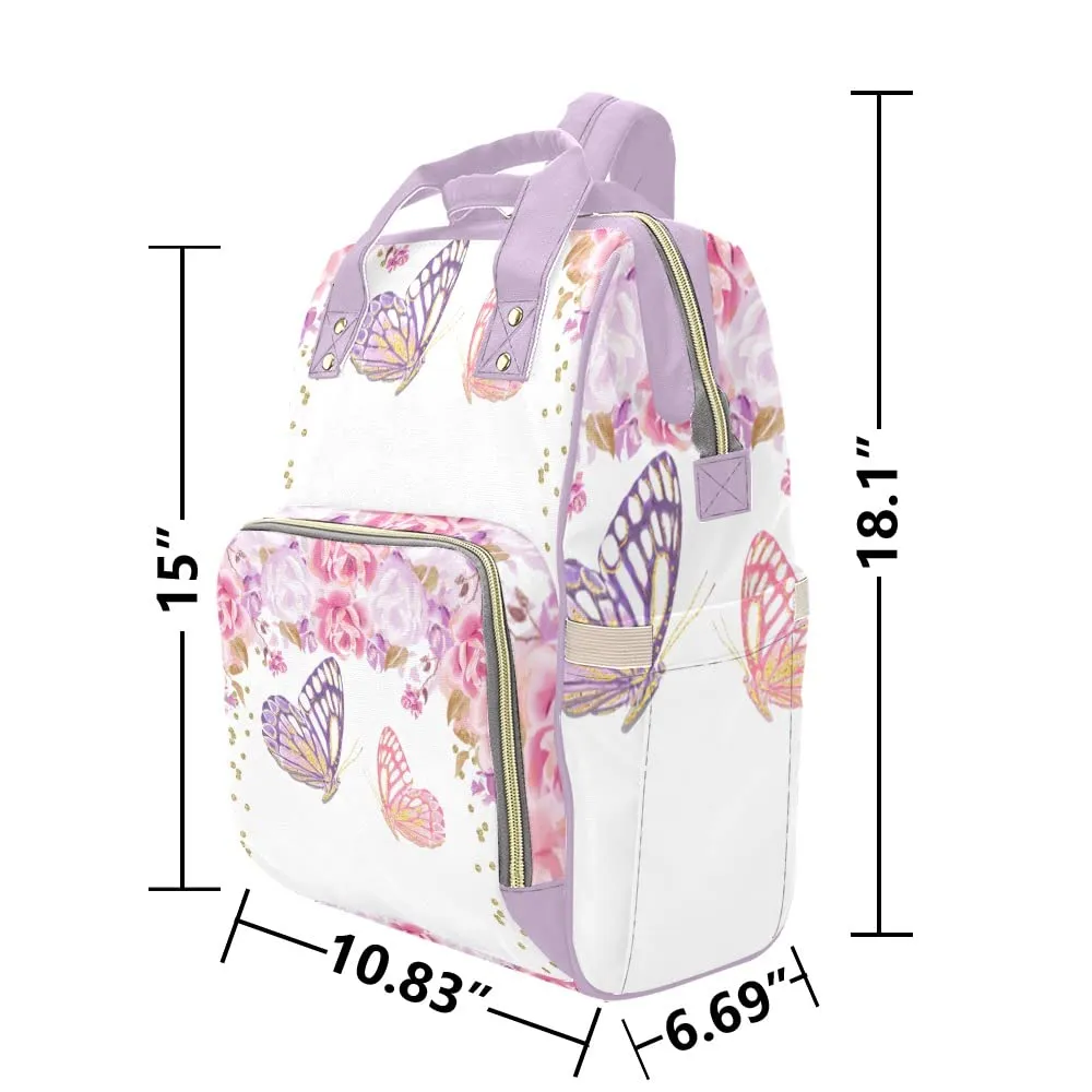Purple Flower Butterfly Diaper Bags Backpack with Name Personalized Baby Bag Nursing Nappy Bag Travel Tote Bag Gifts