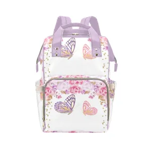 Purple Flower Butterfly Diaper Bags Backpack with Name Personalized Baby Bag Nursing Nappy Bag Travel Tote Bag Gifts