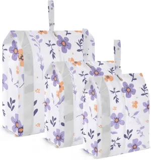 Purple Flower Travel Storage Bag with Lanyard - Portable Lightweight Classified Storage Bag with Zipper, Dust and Waterproof Travel Packing Cube for Suitcase,3 Pieces