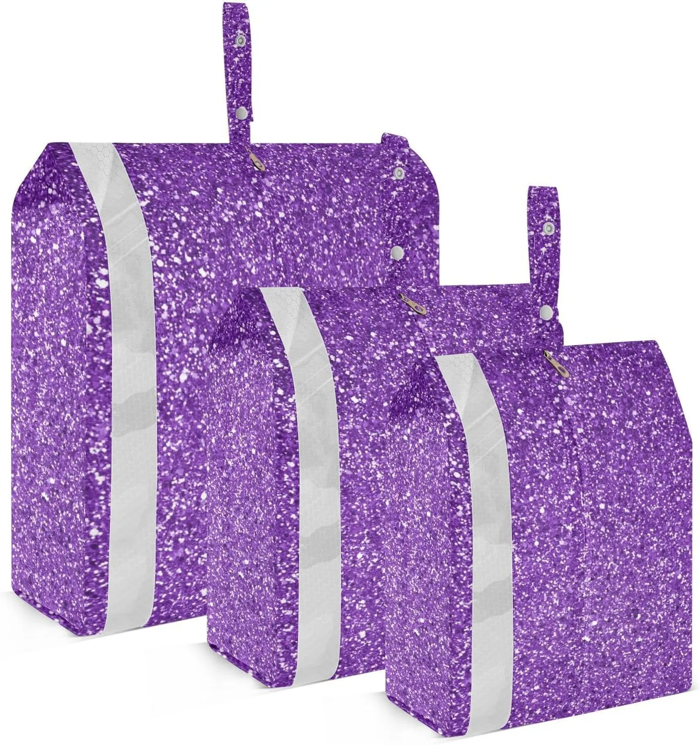 Purple Glitter Texture Travel Storage Bag with Lanyard - Portable Lightweight Classified Storage Bag with Zipper, Dust and Waterproof Travel Packing Cube for Suitcase,3 Pieces