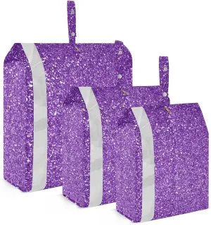 Purple Glitter Texture Travel Storage Bag with Lanyard - Portable Lightweight Classified Storage Bag with Zipper, Dust and Waterproof Travel Packing Cube for Suitcase,3 Pieces