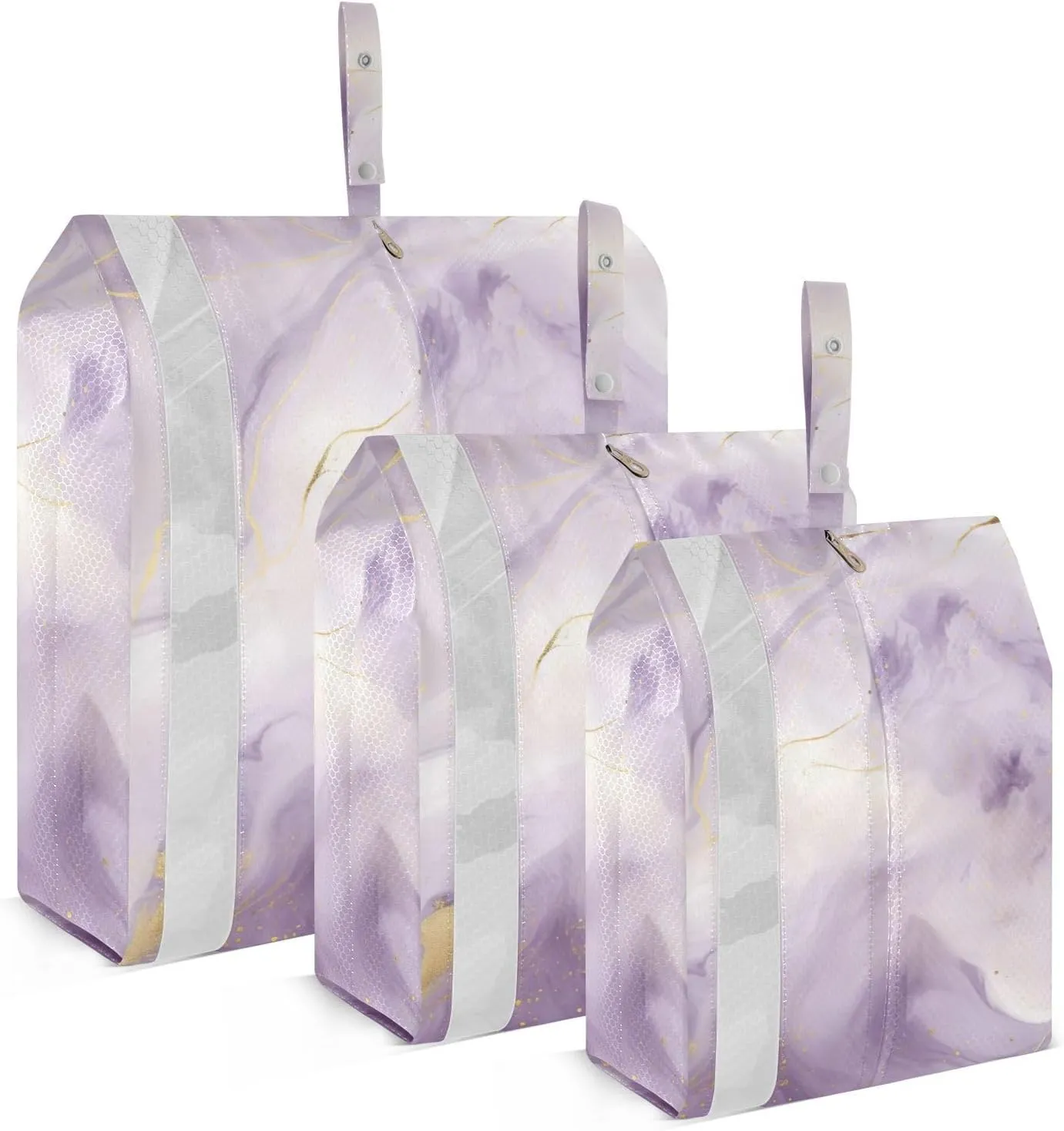 Purple Marble Travel Storage Bag with Lanyard - Portable Lightweight Classified Storage Bag with Zipper, Dust and Waterproof Travel Packing Cube for Suitcase,3 Pieces