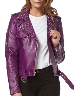 Purple Studded Biker Jacket