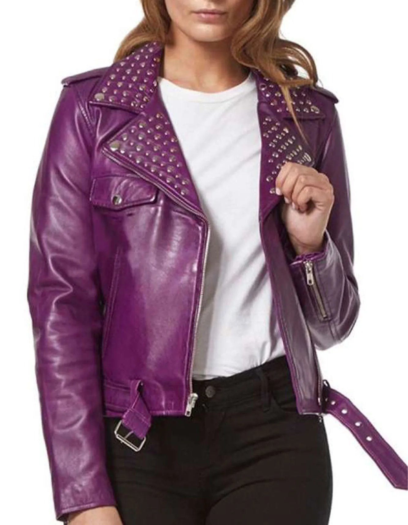 Purple Studded Biker Jacket