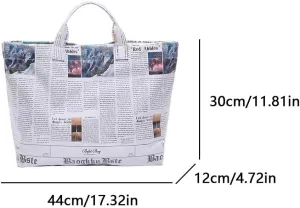 PVC Newspaper Shoulder Bag Large Capacity All-Match Shoulder Bag Waterproof Casual Tote Bag Travel Commute Bag