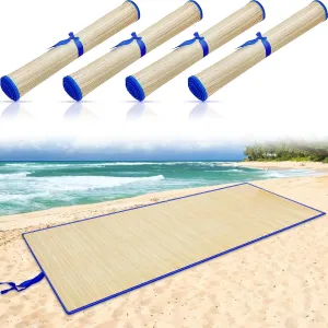 Qunclay 4 Packs Straw Beach Mat Waterproof Non Slip Straw Mat Foldable Lightweight Picnic Mat with Trim for Camping Sunbathing Picnic Floor Yoga