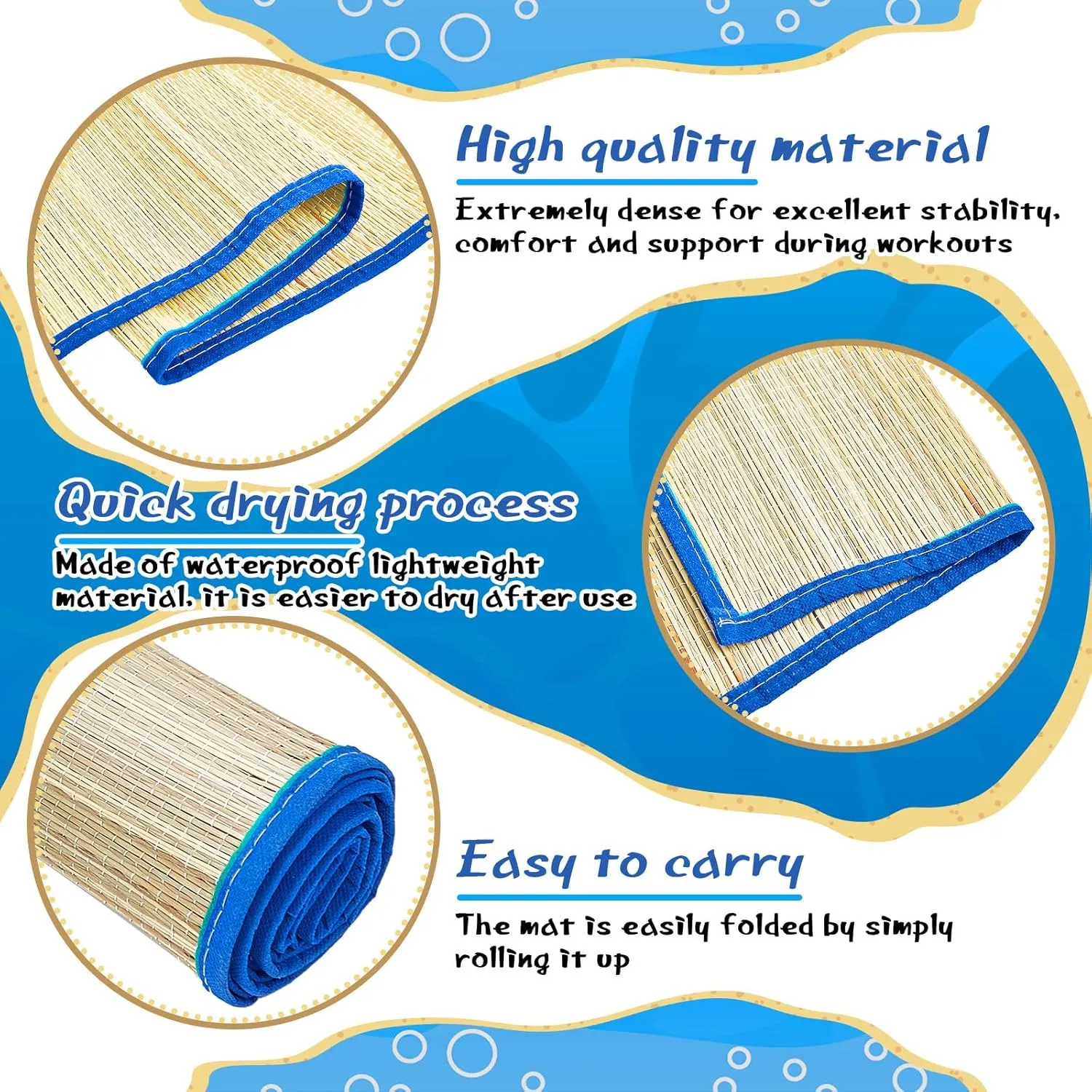 Qunclay 4 Packs Straw Beach Mat Waterproof Non Slip Straw Mat Foldable Lightweight Picnic Mat with Trim for Camping Sunbathing Picnic Floor Yoga