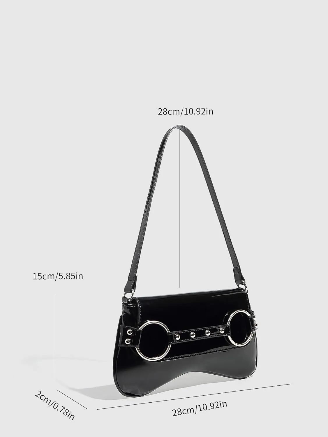 QWINEE Women's Metal Studded Shoulder Handbag Flap Magnet Faux Leather Underarm Purse