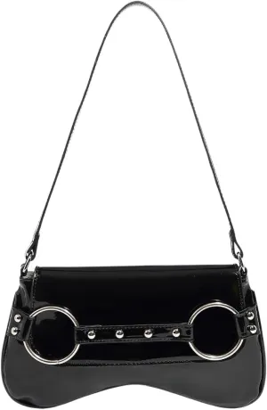 QWINEE Women's Metal Studded Shoulder Handbag Flap Magnet Faux Leather Underarm Purse