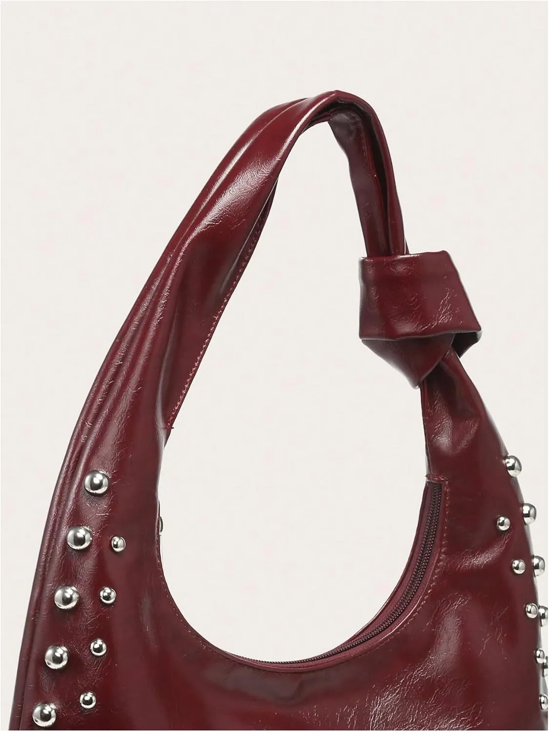 QWINEE Women's Studded Hobo Purses PU Leather Designer Shoulder Handbags Zipper Knot Bag