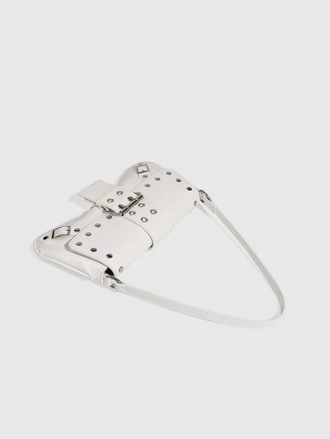 QWINEE Women's Y2K Studded Metal Buckle Shoulder Bag Magnet Zipper Punk Underarm Purse