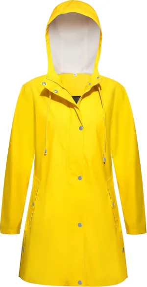 Rain Jacket Womens Waterproof with Hood, Long Rain Coat Windproof Windbreaker Outdoor Rain Trench Coat S-XXL