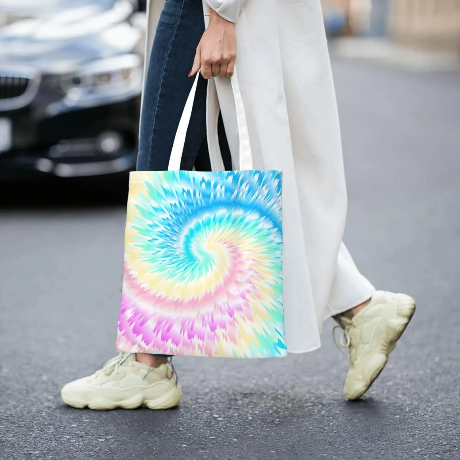 Rainbow Tie Dye Tote Bag Reusable Shoulder Tote Bag For Women Lady Vacation, Shopping, Work